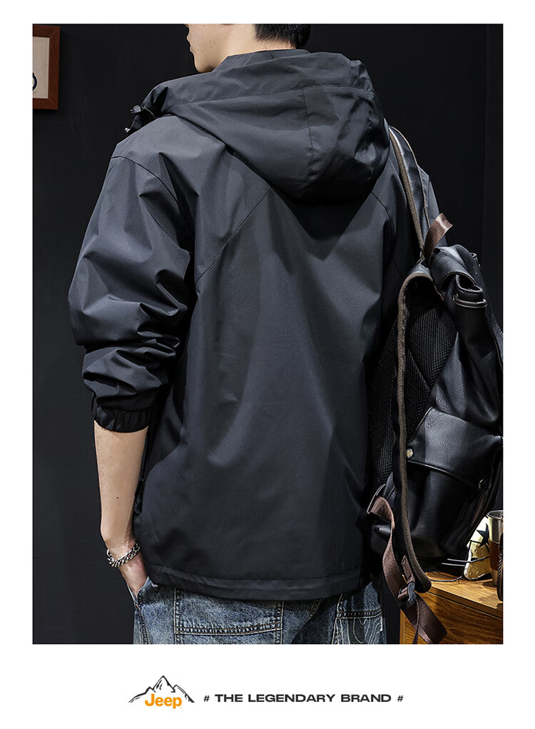 JEEP Men's Autumn Winter Hooded Casual Workwear Jacket Black XL 14