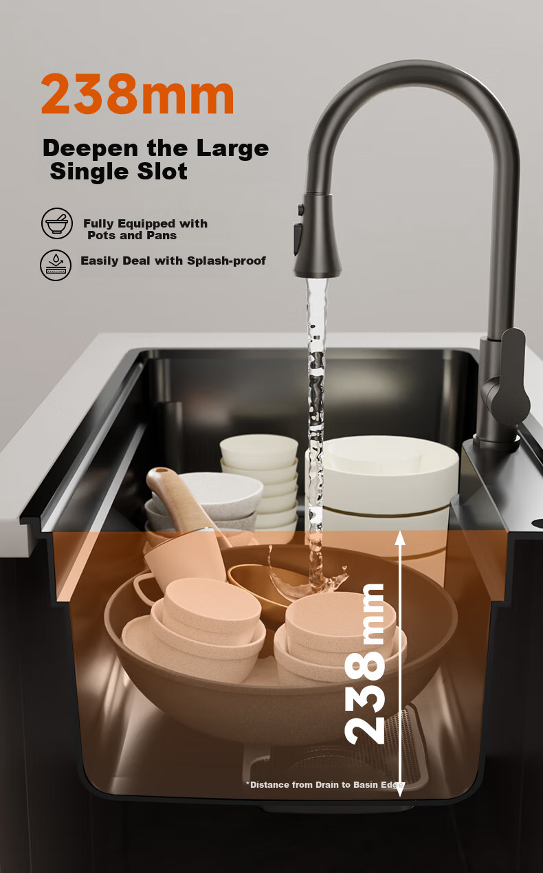 Yuhongfeiyu Kitchen Sink, Multifunctional Large Single Basin, Thickened 304 Stainless Steel, Household Vegetable Washing Basin, Large Single Basin Sink, TC75SC 12