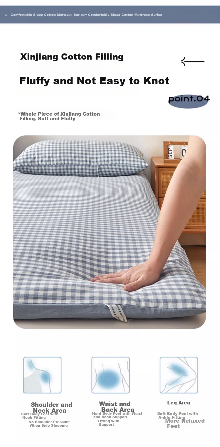 Wuyinliangpin 100% Xinjiang Cotton Mattress Pad, Removable Washable Cover, Pure Cotton Mattress Pad, All-Cotton Quilt, 1.8x2 Meters, 7 Ji 8