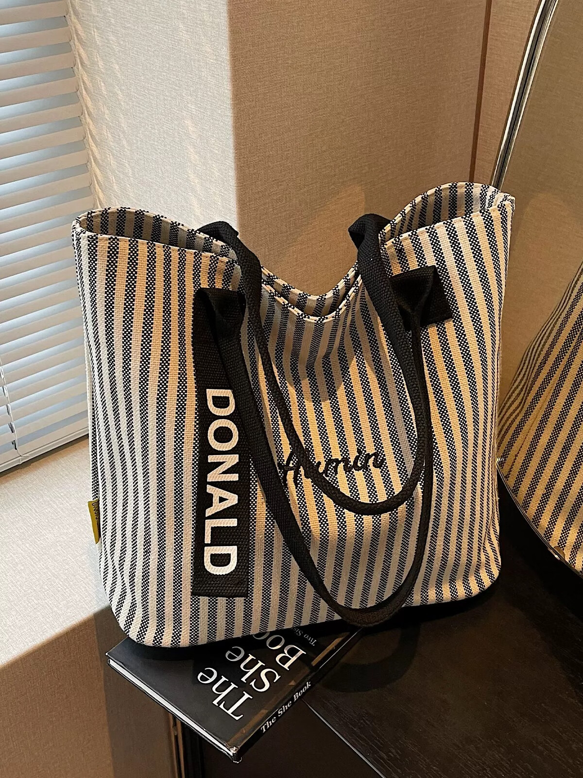 Kelorock Striped Large Capacity Canvas Bag for Women 2025 New Fashion Handheld Shoulder Shopping Tote Casual Commuter Bag 1