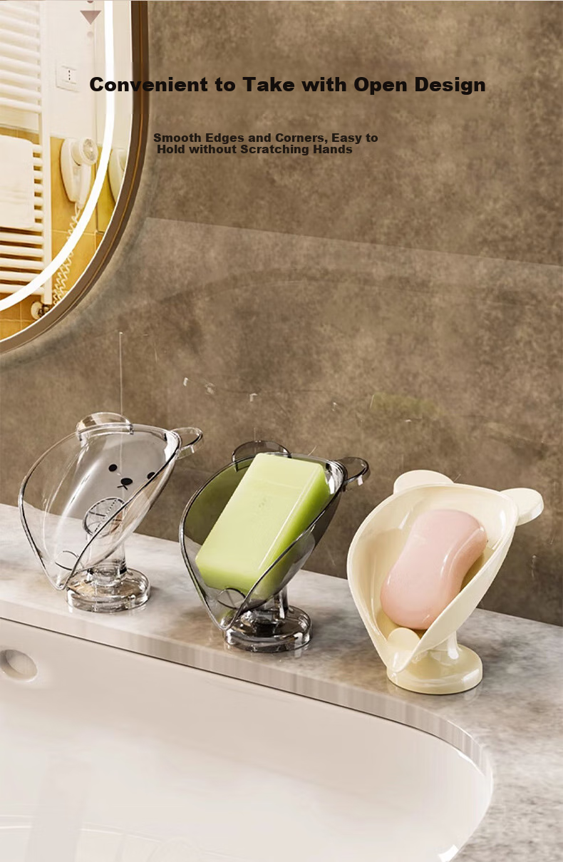Baoshi Suction Cup Soap Dish, Slanted Draining Soap Holder, No-Drill Household Bathroom Countertop Laundry Soap Dish, Transparent 5