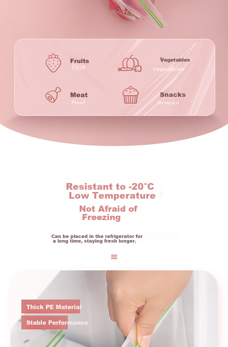 CHAHUA Food Storage Bags, Large Size, 50 Count, Thickened Double-Ribbed Food Grade Fresh-Keeping Storage Bags, Self-Sealing Airtight Bags 7