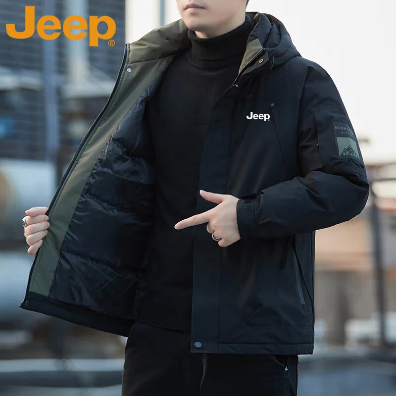 JEEP Men's Cotton Padded Hooded Thick Warm Casual Jacket Black 4XL Autumn Winter New