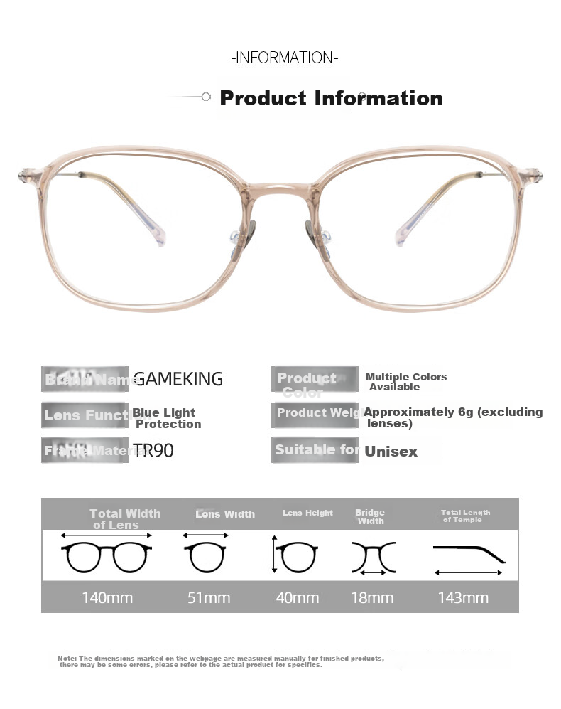Gameking Myopia Glasses with Blue Light Protection And Radiation Protection for Men And Women, Prescription-Ready Non-Prescription Protective Eyewear GK006 Translucent Brow 9