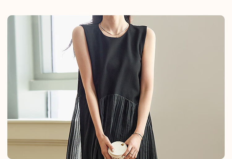 Demana Irregular Waistline Design Spring Literary Pleated Sleeveless Pleated Slimming Women's Dress 3