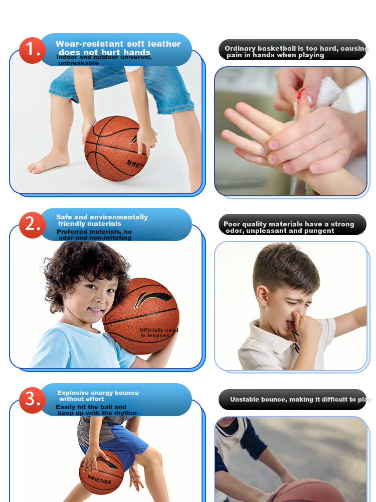 LI-NING Kids Basketball 5# Indoor Outdoor Wear-Resistant PU Youth Basketball 6-12 Years 087-2 4