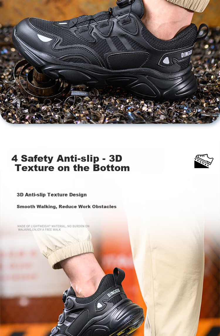 Dinggu Safety Shoes for Men, Lightweight Intelligent Buckle Anti-Smashing Anti-Puncture Steel Toe Work Shoes JD1168hei38 6