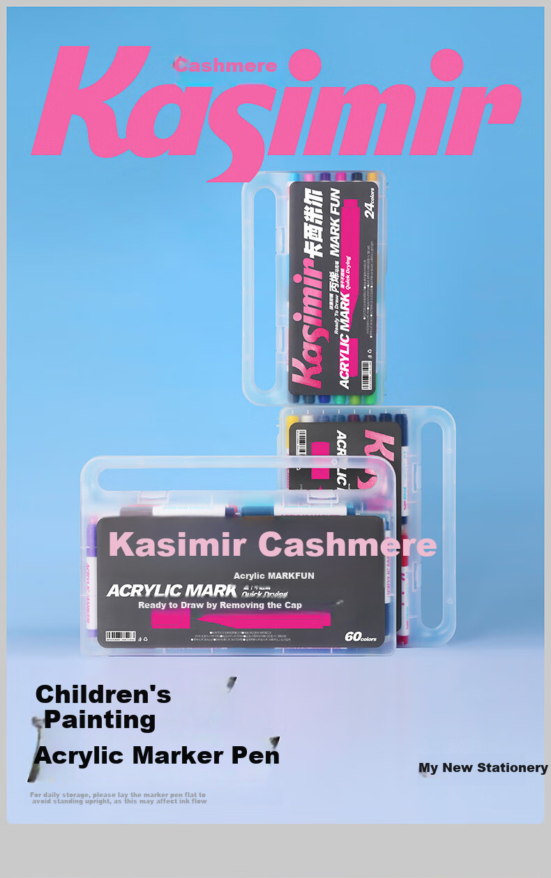 Kasimir Acrylic Markers, Water-Based Soft Tip Washable Watercolor Pens, Elementary School Art Drawing Special Children's Markers, 60 Colors Watercolor Pens for Art Educatio 1