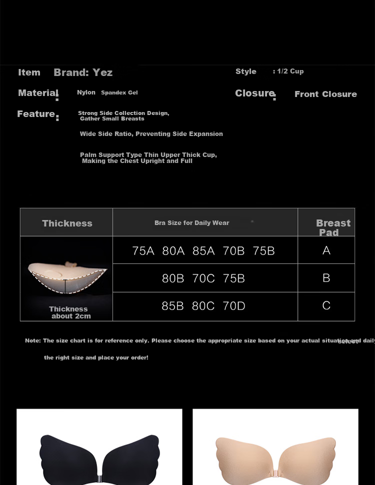 Yezi Breast Petals for Women's Wedding Dress, Spaghetti Strap Push-Up Bra for Photoshoots, Invisible Large Breast Lift And Support Adhesive Bra C Cup 6