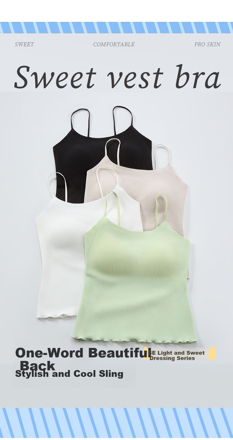 Bandgewoo Camisole for Women with Built-In Bra Pads, Seamless Underwear, Beautiful Back Design, Thin Straps, Anti-Exposure Bralette, Inner Wear 1