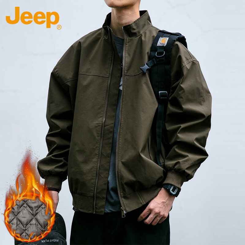 JEEP Men's Jacket Autumn Winter Stand Collar Executive Casual American Style Military Green Padded M