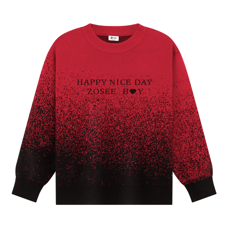 Zuo Xi Boys Red Sweater Knitwear Autumn Winter 2025 New Boys Zodiac Year Winter Wear Black Red Gradient Size 110