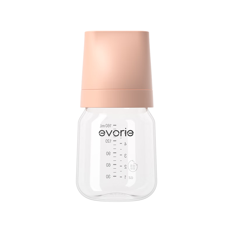 Evorie Exquisite Series Wide Neck Newborn Glass Baby Bottle 160ml Smoke Pink Orange (0-3 Months)