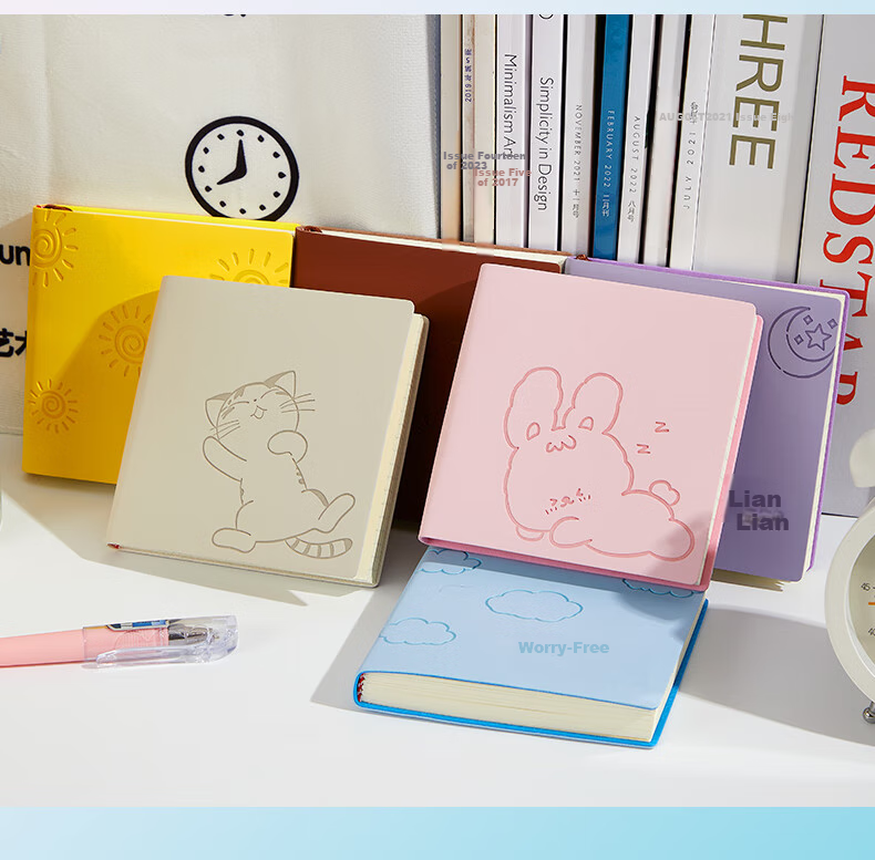 Zuolanzhe Pocket Mini Square Notebook, High-Quality Stationery, Travel Stamp Book, Thickened Small Notebook, Cute Journal, Handheld Memo Pad, Sky Blue - Grid Style 21