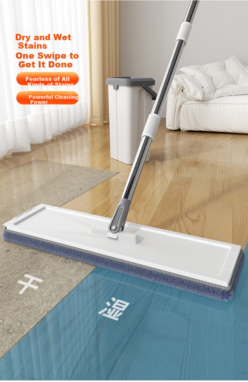 Dongfangliangjie Household Mop, All-In Cleaning, Scraper Plate Mop, Extra Large 50cm Scraper Plate with Bucket, Hands-Free Mop, Floor Cloth 10