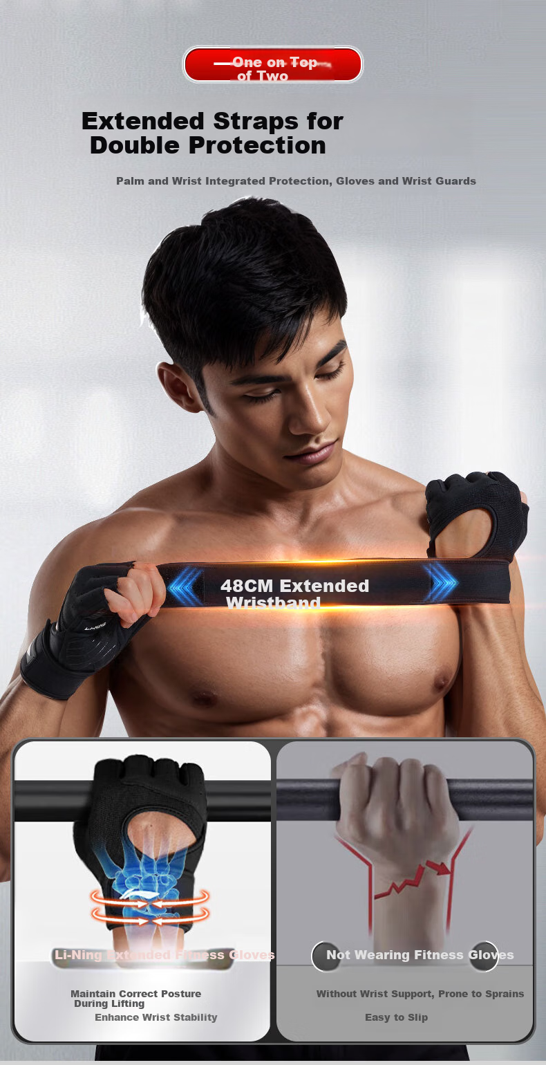 Li-Ning Fitness Gloves with Wrist Guards, Unisex Barbell Weightlifting Pull-Up Sports Gloves for Men And Women, Shock-Absorbing Non-Slip Cycling Gloves 4