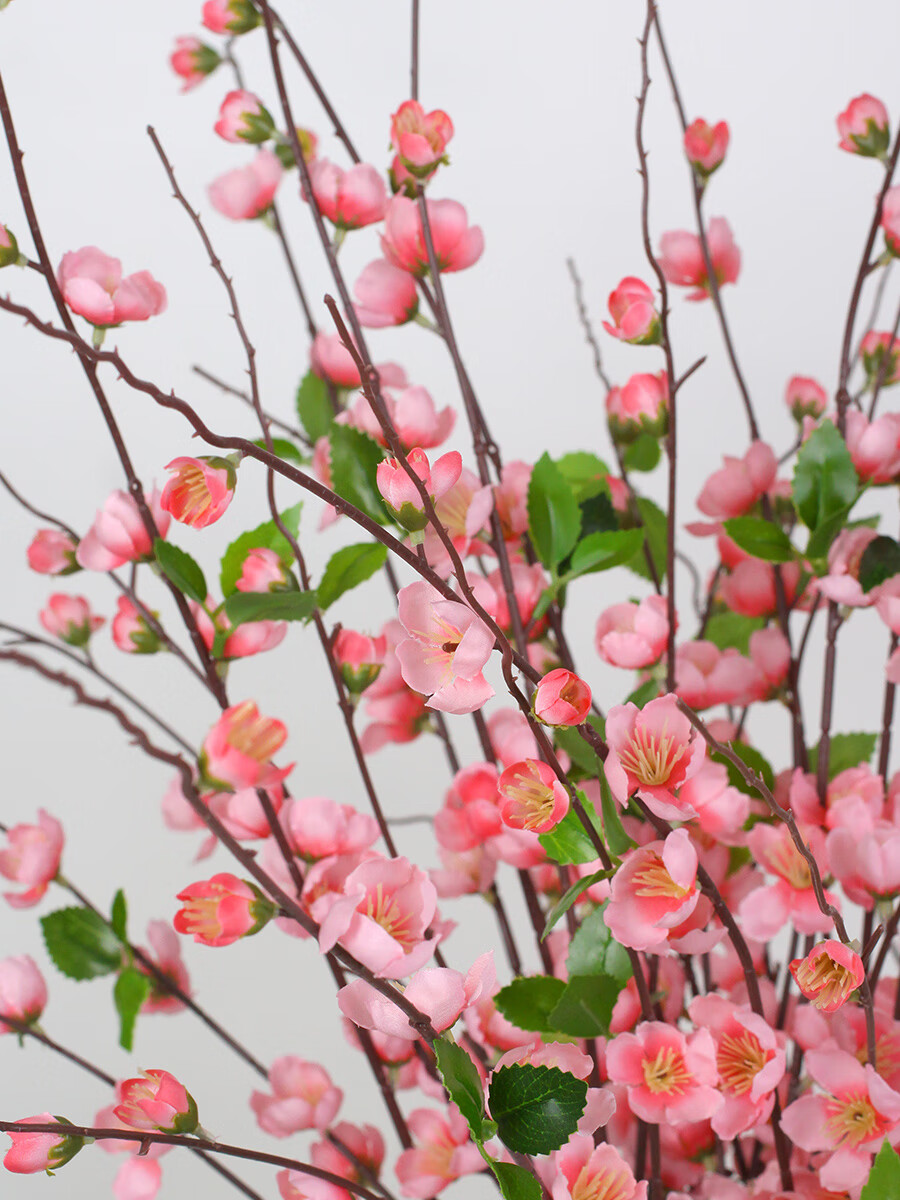 Qiju Yaji Artificial High Branch Peach Blossom Chinese Style Ornament Set of 2 with 9 Branches for Homestay Tea Room Living Room Dining Table Floral Decoration 20395 5