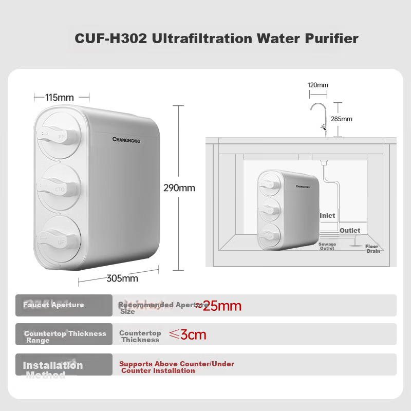 CHANGHONG Under-Sink Water Purifier for Home Use, Direct Drinking Kitchen 0 Scale Inhibitor, Mother And Baby Safe Filter Ultrafiltration Water Purification Machine High Flow Rate, No Wastewater No Electricity Required to Retain Minerals Drinking Water Purifier