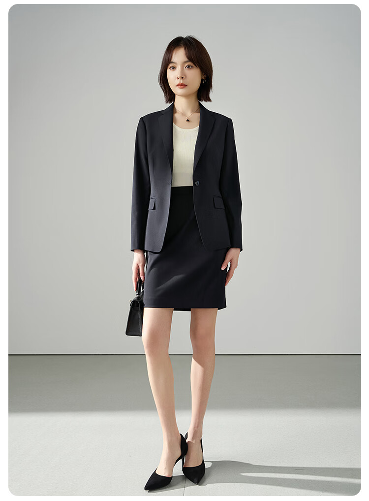 Miss Bird Navy Blue Interview Suit Skirt Set Women's Early Autumn Teacher Qualification Professional Waist-Cinched Blazer 2