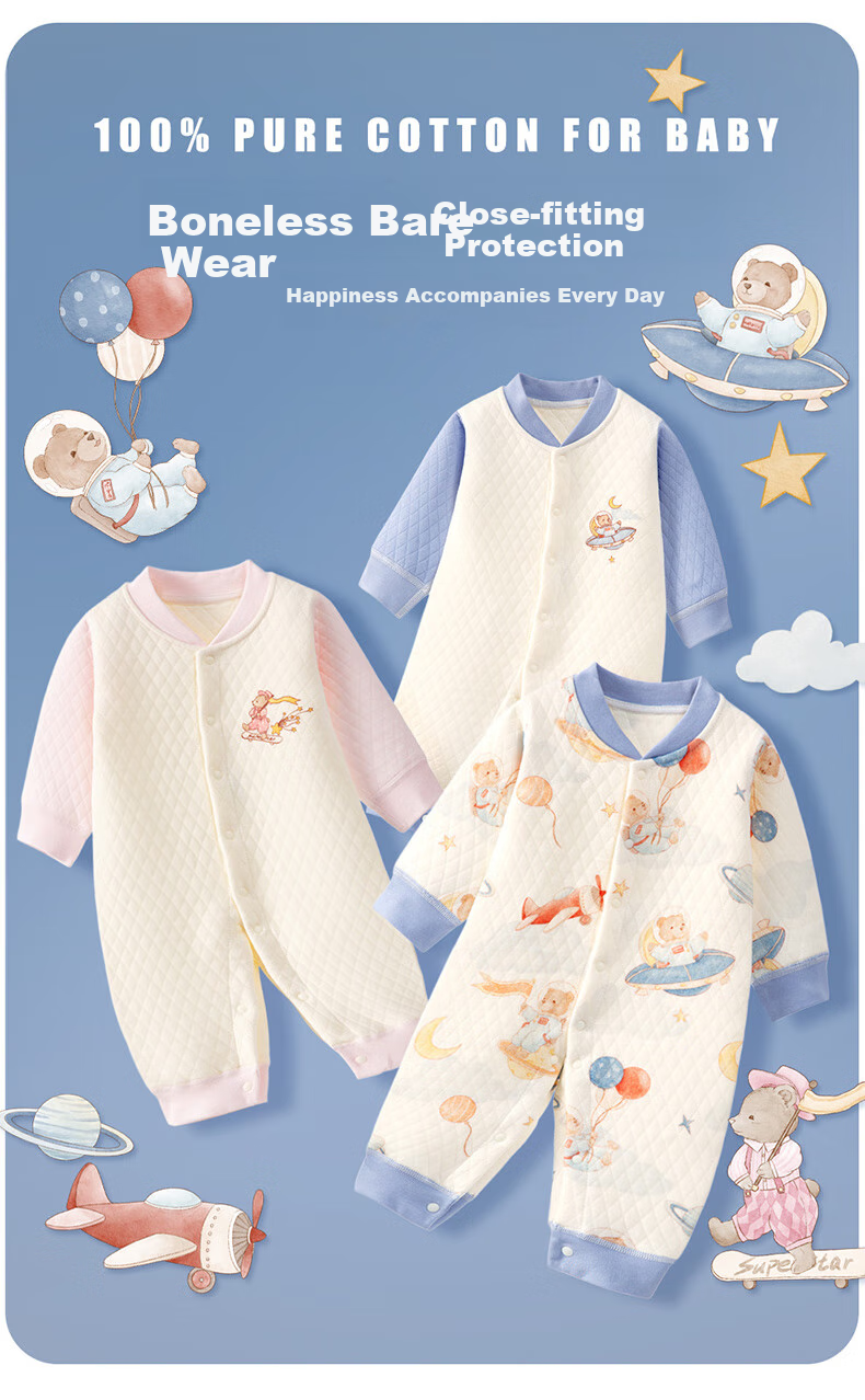 Banjvall Baby Clothes Spring And Autumn Quilted Onesie, Infant Warm Romper, Crawling Suit, Pajamas 59 2