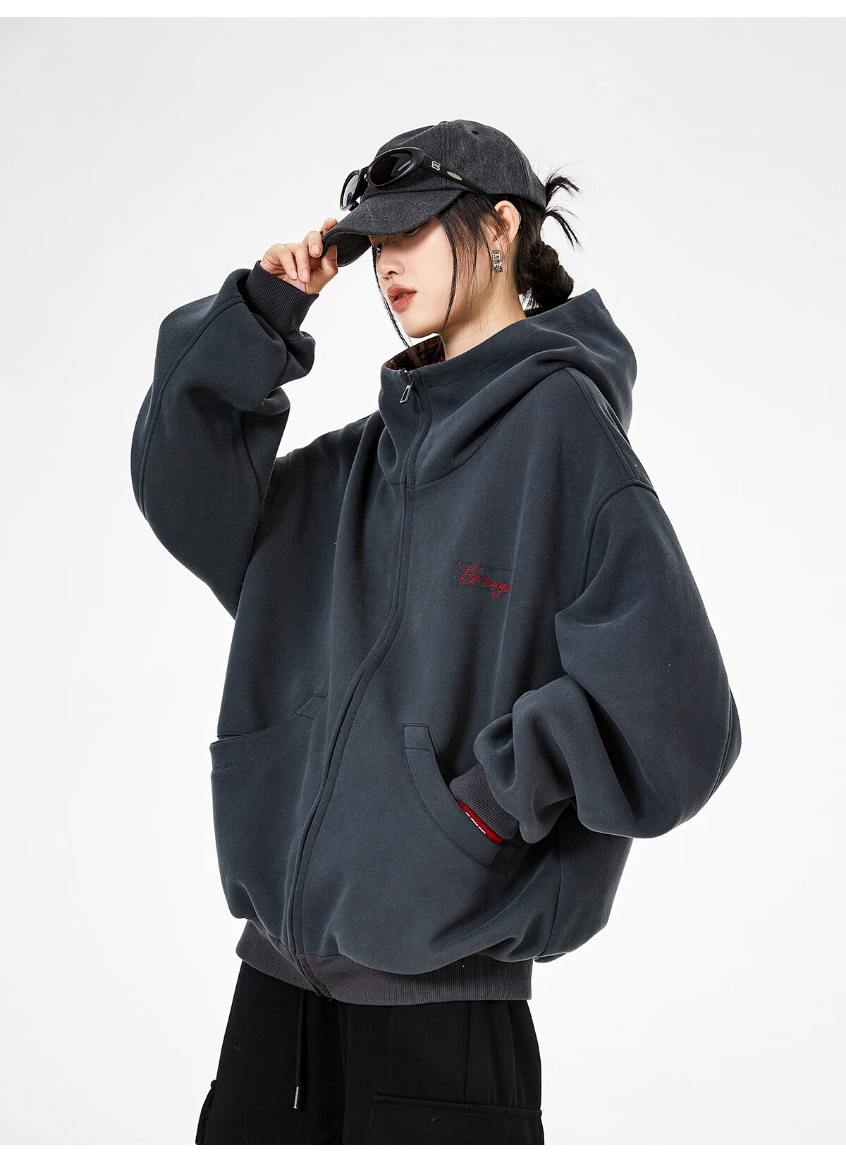 ICH MODE Celebrity Style American Plaid Patchwork Cardigan Sweatshirt Autumn Jacket Sports Cardigan Top Women Heather Gray XL 9