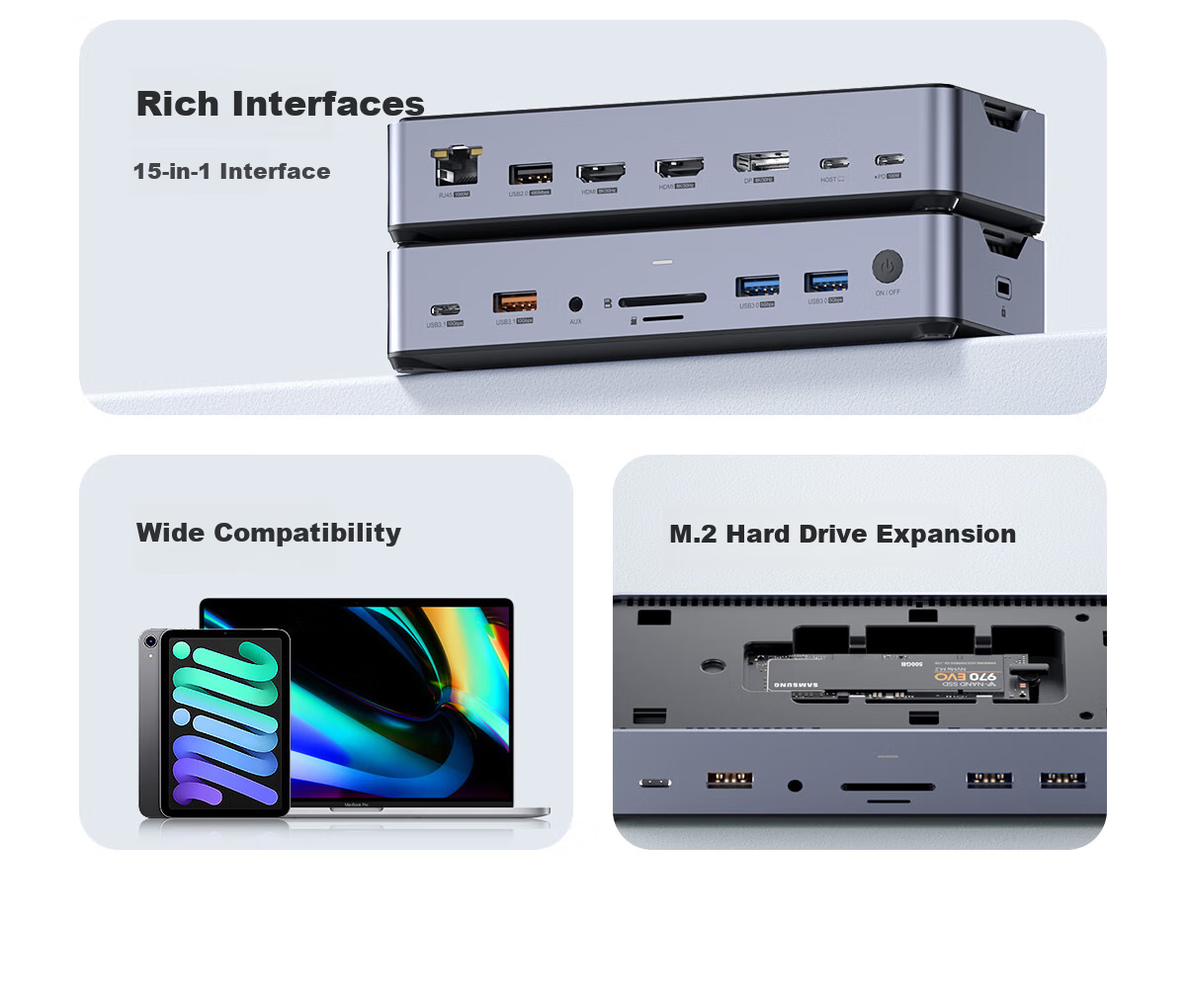 Hagibis Expansion Dock, Desktop Hub, USB Multi-Port Adapter, Type-C Hard Drive Enclosure, M.2 Expansion, Thunderbolt 4 Compatible with Apple Computers, MacBook Laptops, HDMI 4