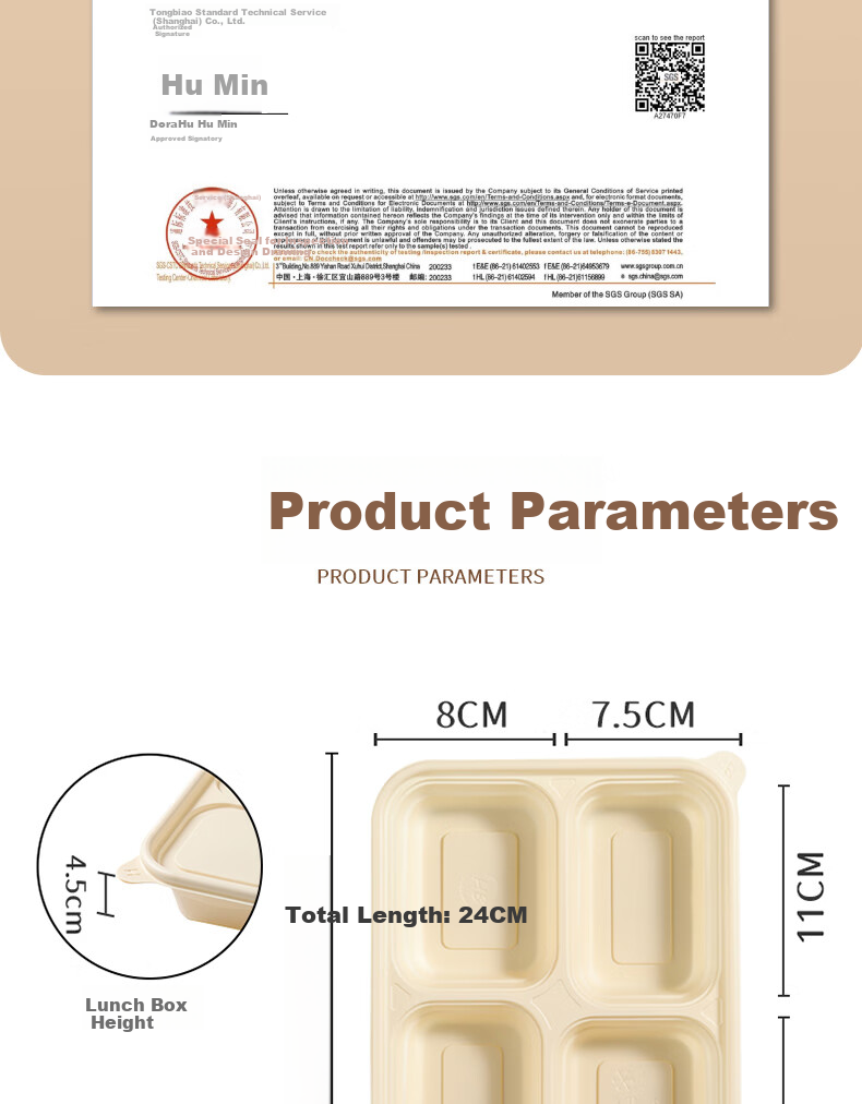 Baijie Corn Starch Disposable Food Containers, Biodegradable Microwave-Safe Lunch Boxes with Lids, Takeout Meal Boxes, 4 Compartments * 20 Sets 13