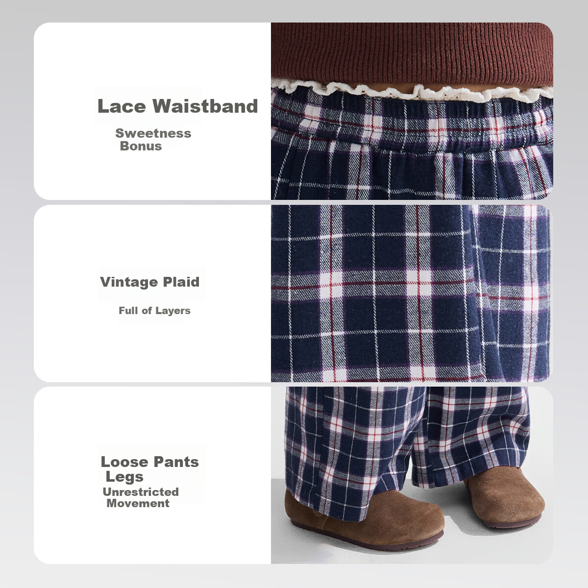 ASK JUNIOR Children's Pants, 2025 Autumn British Retro Style Straight-Leg Pants, Color-Block Plaid Trousers for Older Children, Girls' Pants 6