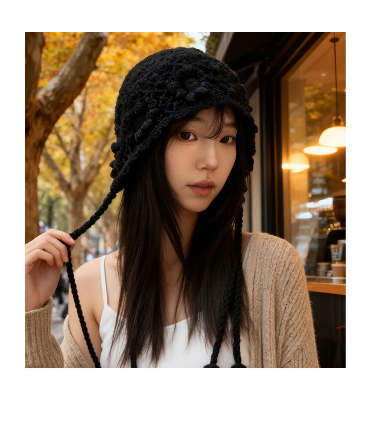 Zhenxiang Women's Spring Autumn Woolen Hat Flower Hand-Crocheted Knit Hat Travel Photo Outfit Birthday Gift Z868 2