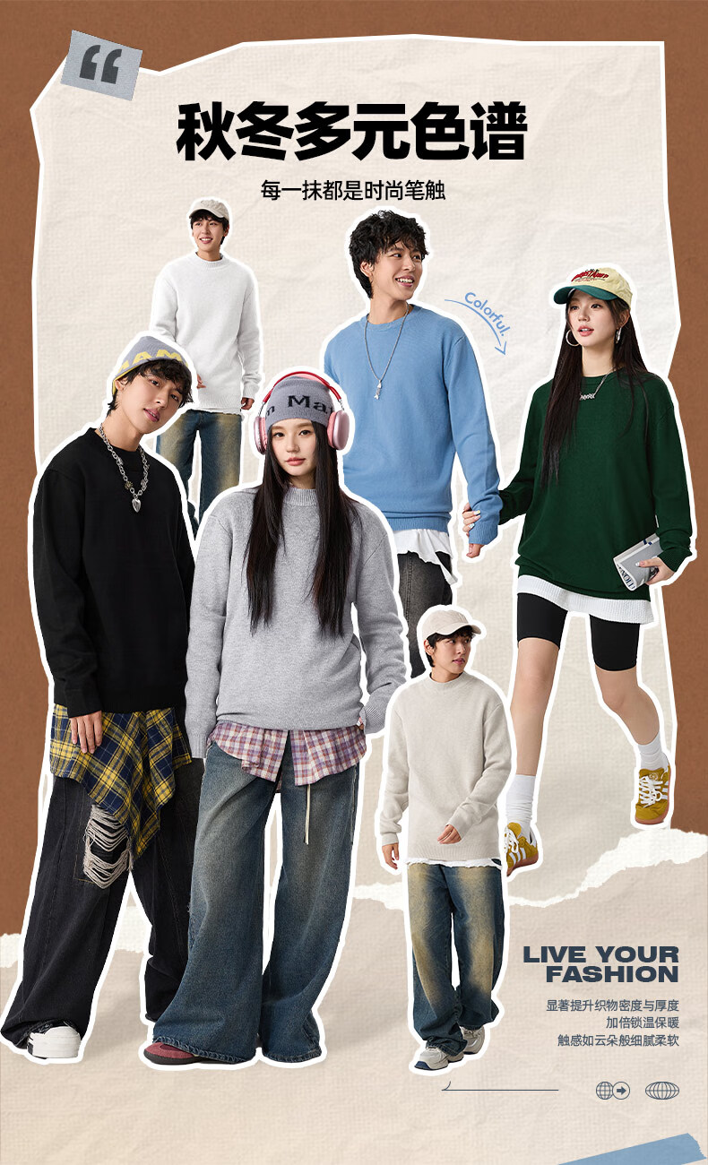 JEANSWEST LIFE Men's Thermal Knitted Sweater Autumn Winter Double-Strand Heavyweight Crew Neck Skin-Friendly Pullover 1