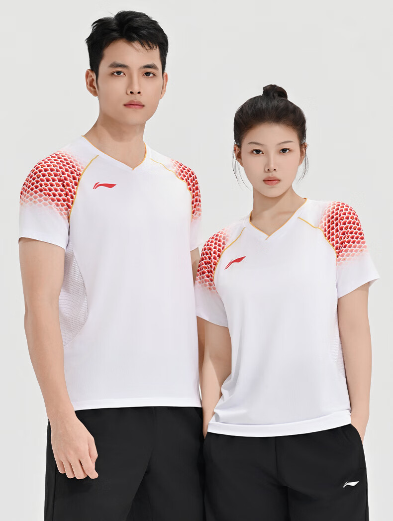 LI-NING Badminton Shirt Unisex Youth Team Match Top Short Competition Sports T-Shirt Vermilion Red M 5