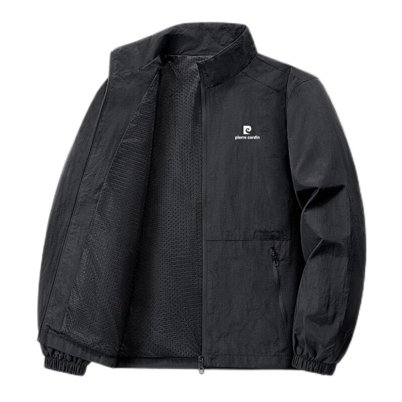 Pierre Cardin Men's Spring Autumn Casual Loose Stand Collar Outdoor Sports Versatile Jacket Black XL