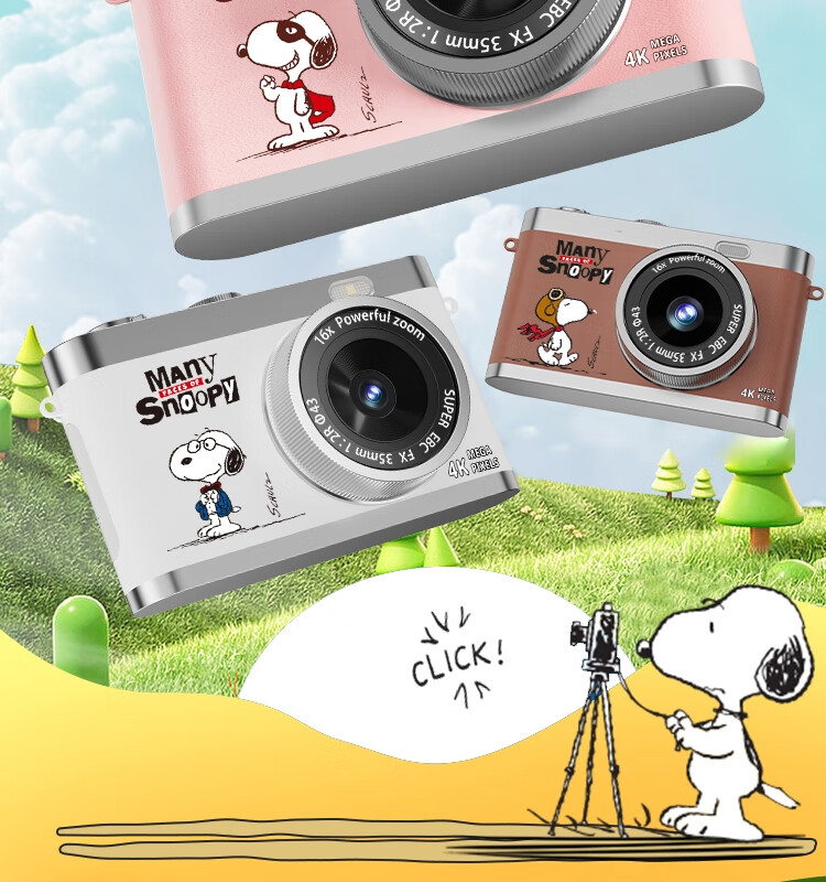 Black Cat Diary Snoopy SN17 Collaboration Digital Camera CCD Student Retro Campus Mini Camera Vlog Entry-Level Cute Kids Card Camera Portable Instant Gift Pink 1