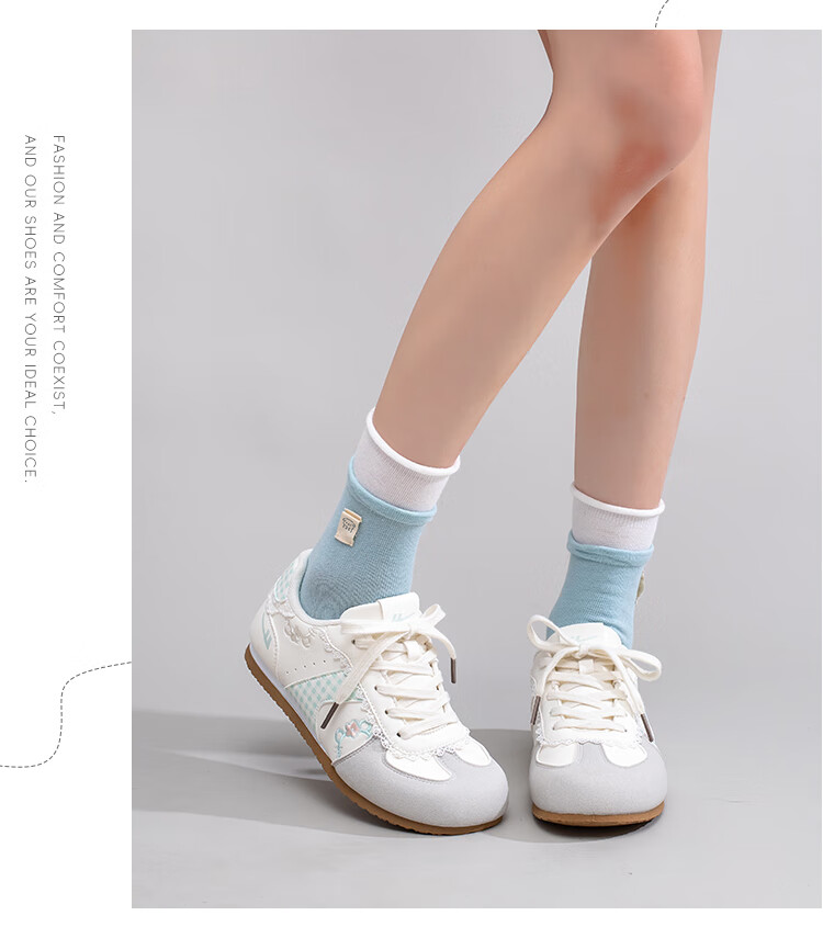 Warrior Women's Sweet Trendy German Training Shoes Spring Autumn New Versatile Casual Student Sports Sneakers Gray Green Size 36 4