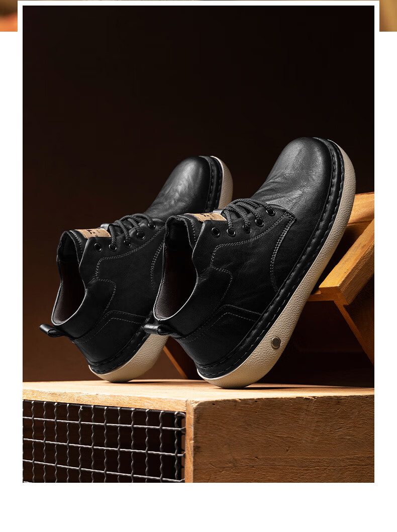 G.N.Shi Jia Men's Martin Boots Autumn Winter New Fashion Retro Work Shoes Casual Mid-top Lace-up Leather Shoes for Men 9