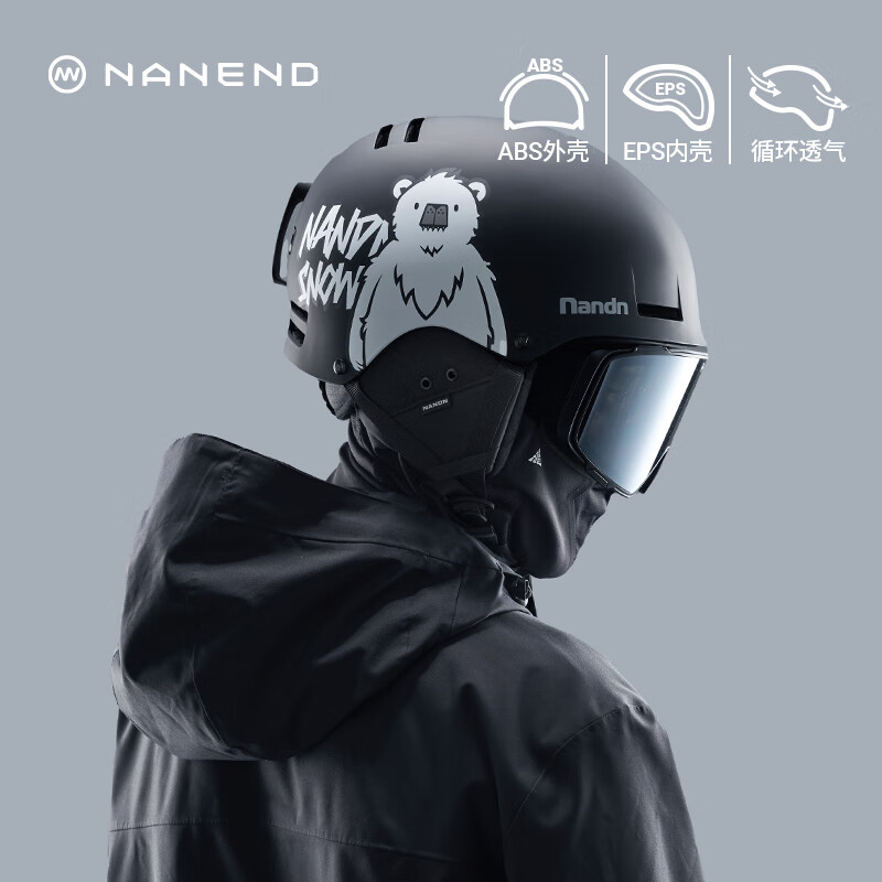Nan En Ski Helmet Snowboard and Ski Equipment Protective Gear Anti-Collision Unisex Warm Black Cat L