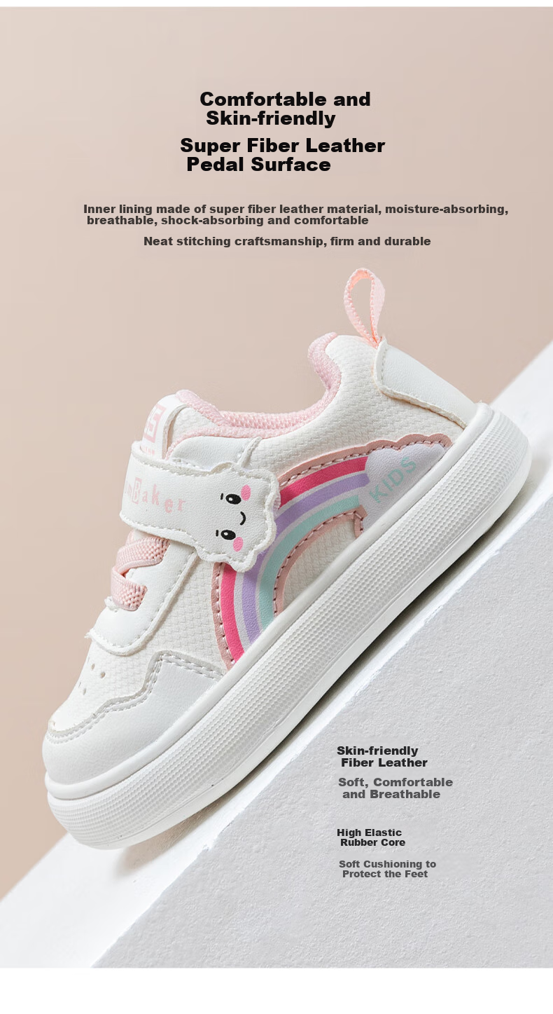 ThomBaker Baby Walking Shoes for Boys And Girls, Spring Season White Sneakers, Toddler Functional Shoes, Non-Slip for Ages 1-2, Sky Blue Rainbow Color, Size 16 7
