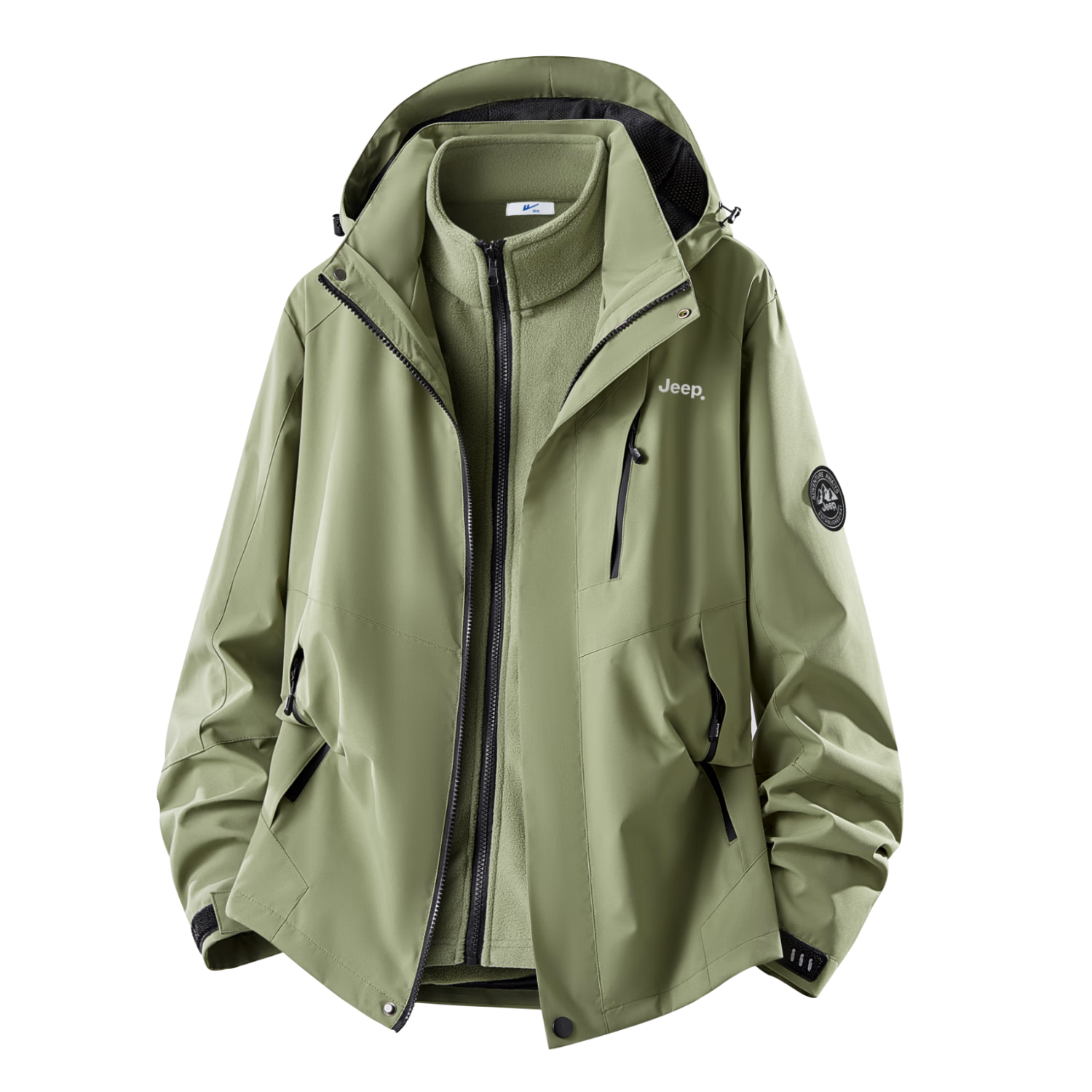 JEEP Men's 3-in-1 Jacket Autumn Winter Outdoor Warm Mountaineering Two-Piece Set Military Green L