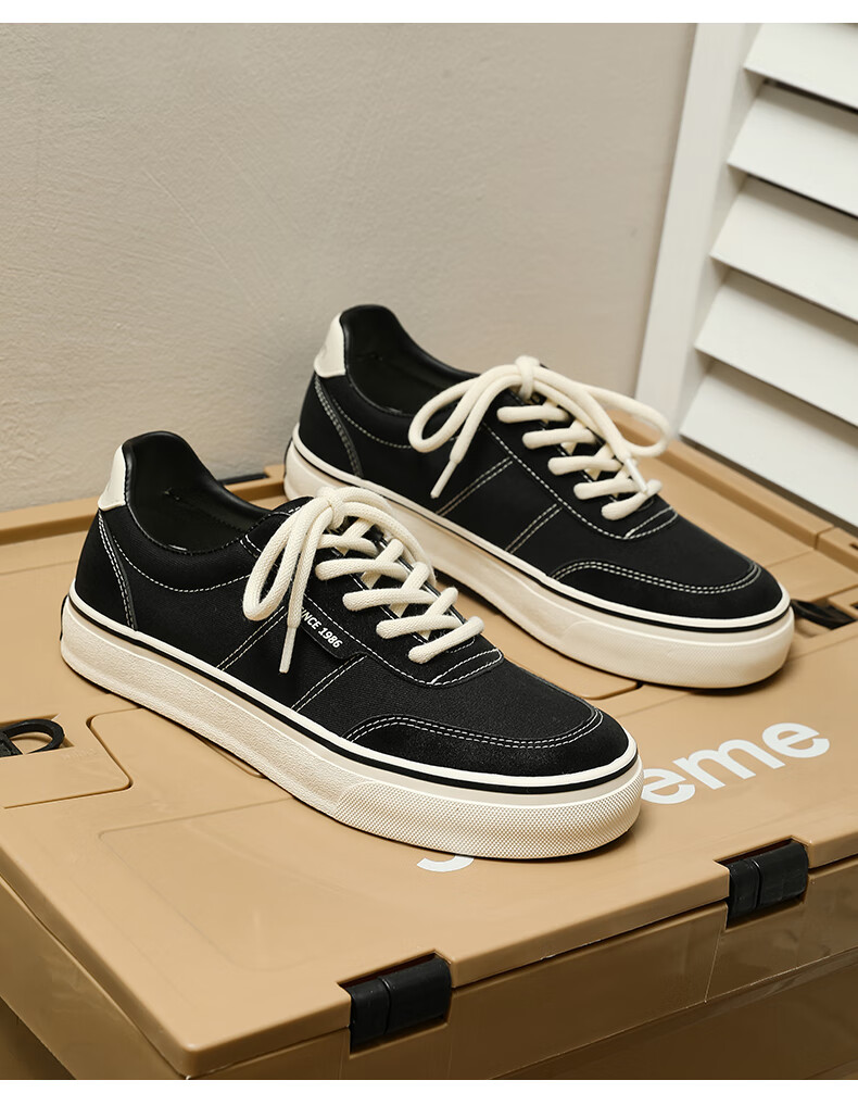 Renben Spring And Autumn Retro Canvas Shoes, Versatile Classic Sneakers for Men, Korean Style Trendy Men's Shoes, Black, Size 41 7