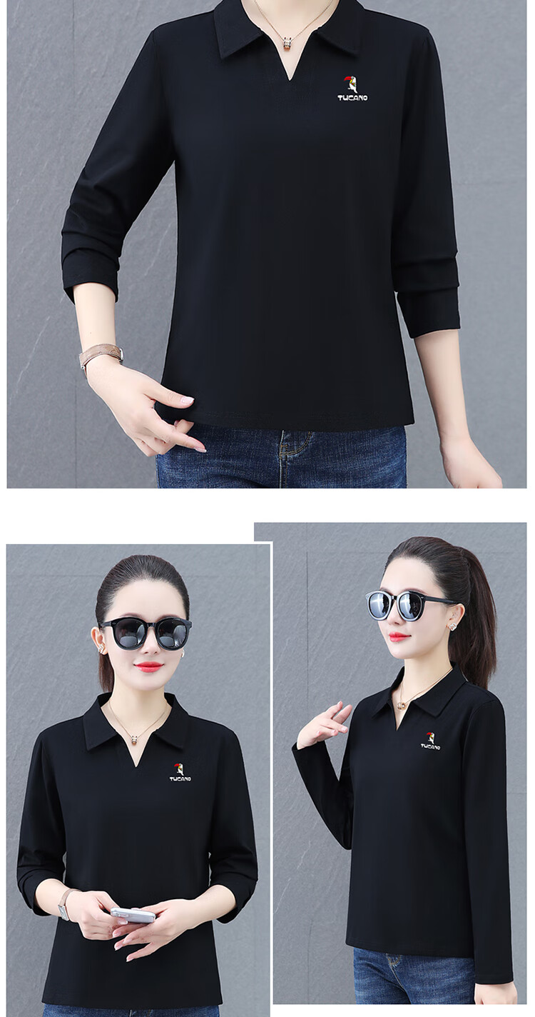 Woodpecker Women's Long Sleeve Polo Shirt Autumn New Pure Cotton Casual Plus Size Caramel L 1