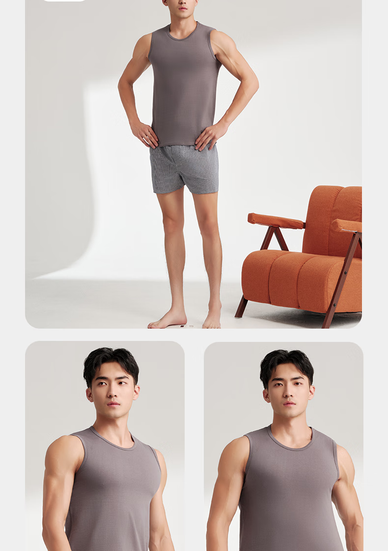 Yiershuang 100% Cotton Wide Shoulder Vest Men's Ribbed Breathable Sports Sleeveless T-Shirt Undershirt 17