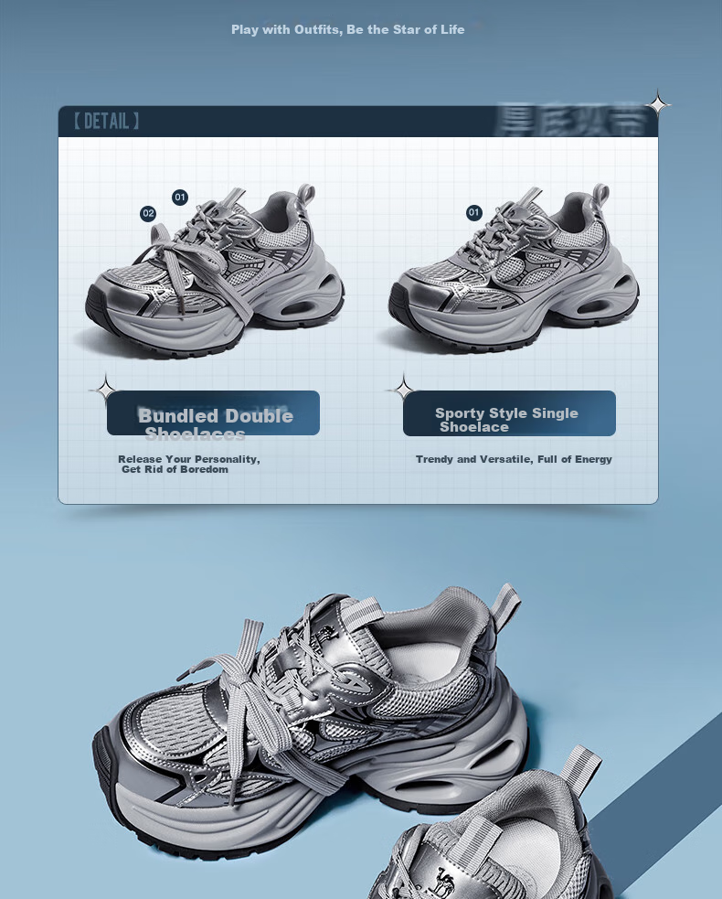 CAMEL Silver Dad Sneakers Women Breathable Mesh Height Increasing Thick Sole Sports Casual Shoes L25A283140 Gun/Black 40 10