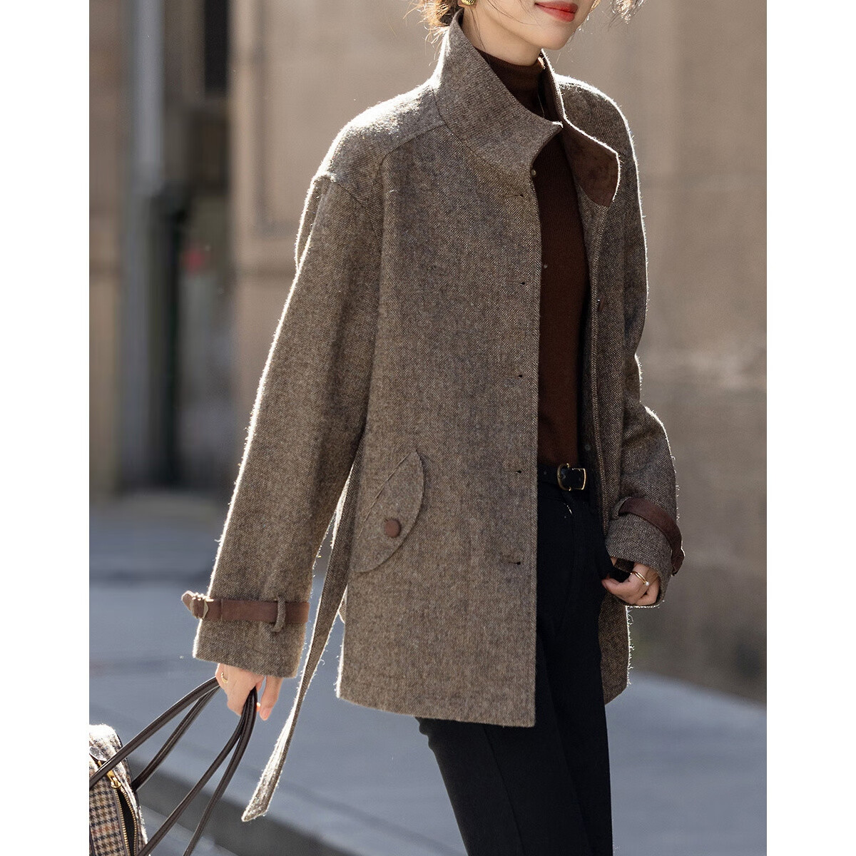 Demana [Barn Style Outfit] Winter Vintage Workwear Old Money Feel Shearling Wool Stand Collar Loose Mid-Length Women's Coat