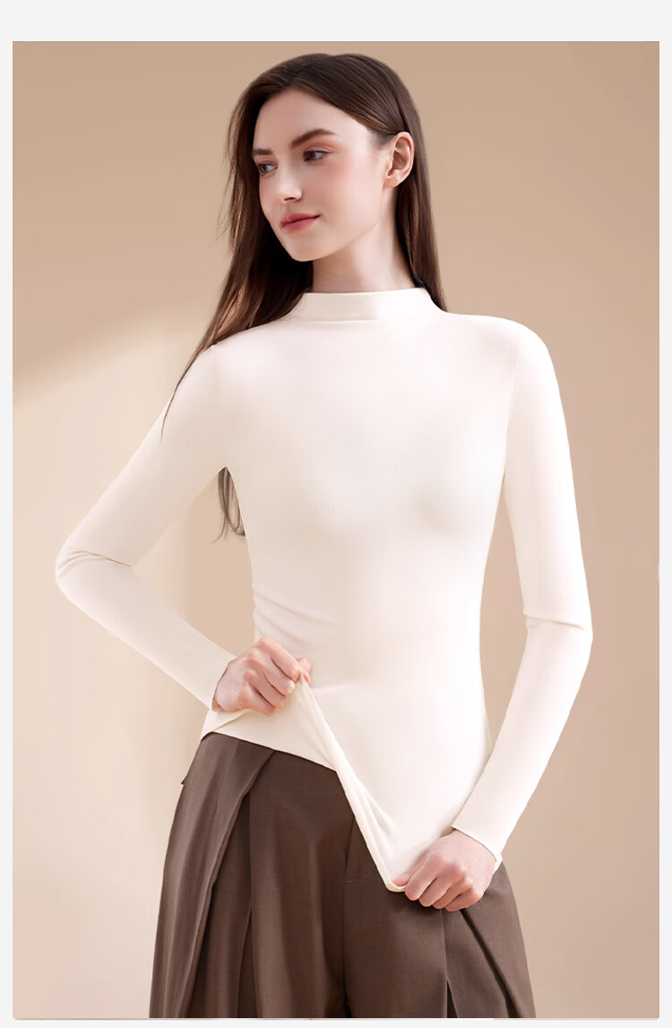 MiiOW Women's Wool Mid-Neck Base Shirt 2025 Autumn Winter Solid Color Slim Fit Long Sleeve Top 8