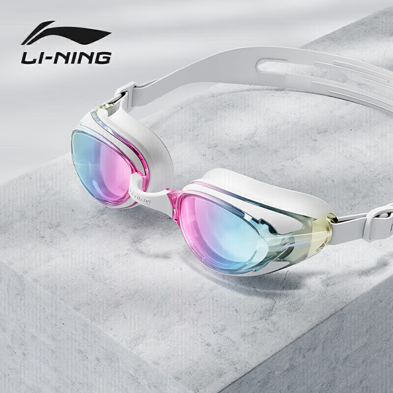 LI-NING Unisex Anti-Fog HD Swimming Goggles Adult Coated Swim Glasses 2766 White