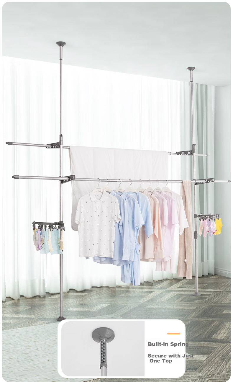 Baoyouni Floor-Standing Clothes Drying Rack, Extendable Stainless Steel Clothes Hanger for Bay Windows And Windowsills 3