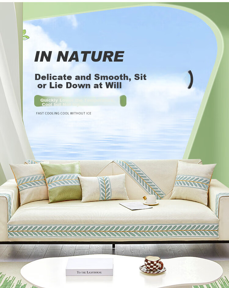 Jingxun Ice Silk Cooling Sofa Cushion, Summer Cooling Mat, Non-Slip Seat Pad, Sofa Cover, Throw Blanket, 70*70cm 8