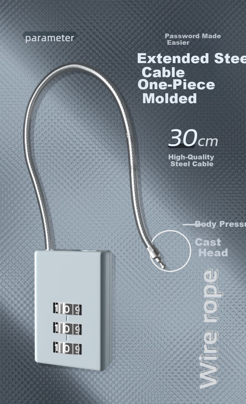 RESET Small Combination Padlock, Helmet Steel Cable Lock, Luggage Lock, Backpack Lock, Password Padlock, Black, 30cm 1