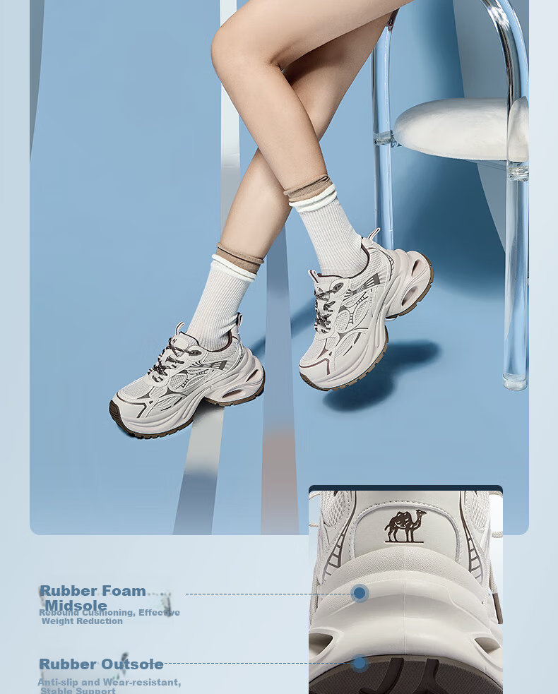 CAMEL Silver Dad Sneakers Women Breathable Mesh Height Increasing Thick Sole Sports Casual Shoes L25A283140 Gun/Black 40 17