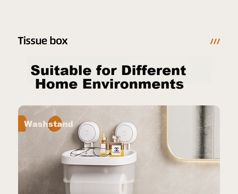 Taili Suction Cup Bathroom Tissue Box, Toilet Paper Holder, Wall-Mounted Storage Rack, Waterproof, No Drilling Required 19
